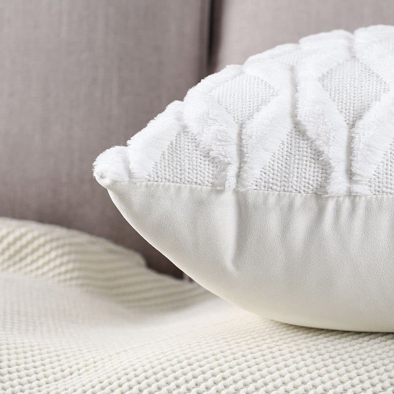 MADIZZ Set of 2 Soft Polyester Short Wool Velvet Decorative Throw Pillow Covers 22x22 inch White Square Luxury Style Cushion Cases Pillow Shell for Sofa Bedroom - Image 4
